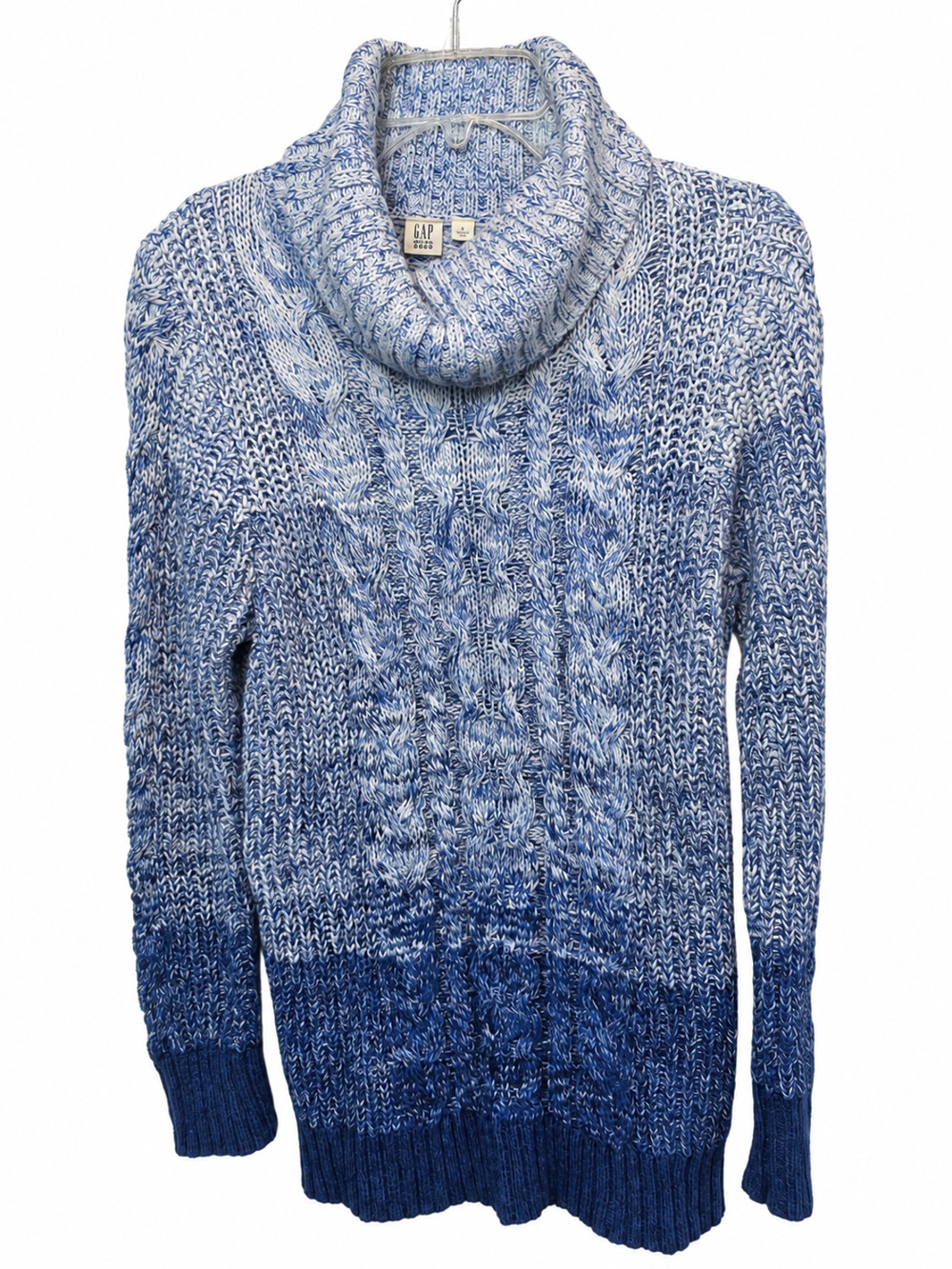 GAP Preppy Turtleneck Sweater Women's Large Blue 100% Cotton Ombre Cable Knit